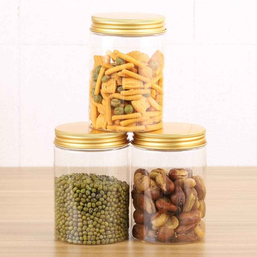 Tecbeauty 12-Pack 300ml Empty Large Refillable Clear Plastic Jars with Lids for Beauty Products, Round Containers for Slime, Cream, Multi Use, Gold
