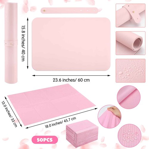 Demissle Nail Accessories Tool Sets Include 1 Detachable Hand Rest Pillow for Nails, 1 Art Table Mat, 50 Disposable Paper Mat for Practice Sheet Nail Technician Salon Home (Pink)