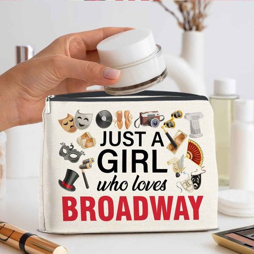 UPNEGE Broadway Gifts Makeup Bag Theater Gifts for Women Performer Cosmetic Bag Drama Gifts Just a Girl Who Loves Broadway Zipper Makeup Pouch, polychrome
