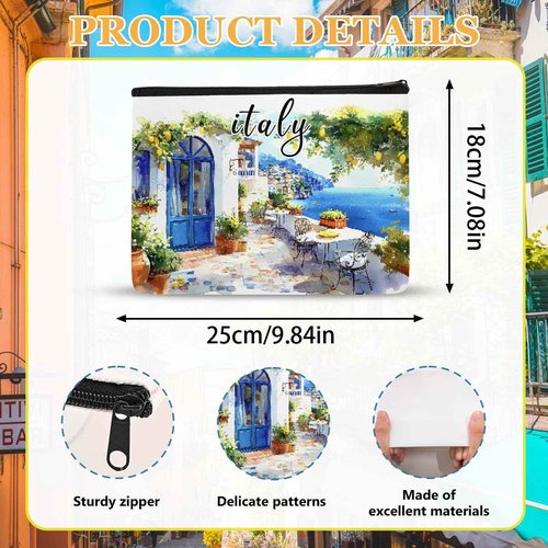 SEAOYOZO Italy Makeup Bag Gifts for Women, Italy Souvenirs, Travel Essentials Cosmetic Pouch Waterproof Linen Toiletry Organizer, Italian Themed Gifts for Travelers Wife Mom Friends Teacher Coworker