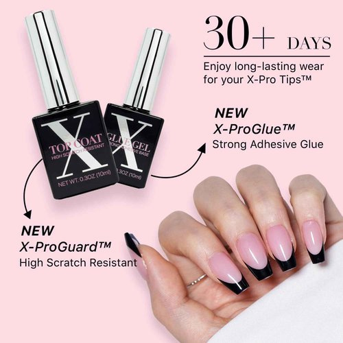 SXC Cosmetics French Tip Press On Nails – Black Series, Short Coffin, X-Pro Tips Starter Kit | 160PCS, 16 Sizes, 5 Styles, Beginner-Friendly