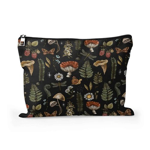 Cafl Vintage Woodland Makeup Bag Travel Large Mushroom Fern Cosmetic Bag Organizer toiletry Essentials Jewelry Skincare Zipper Bag For Women -10×8 inch
