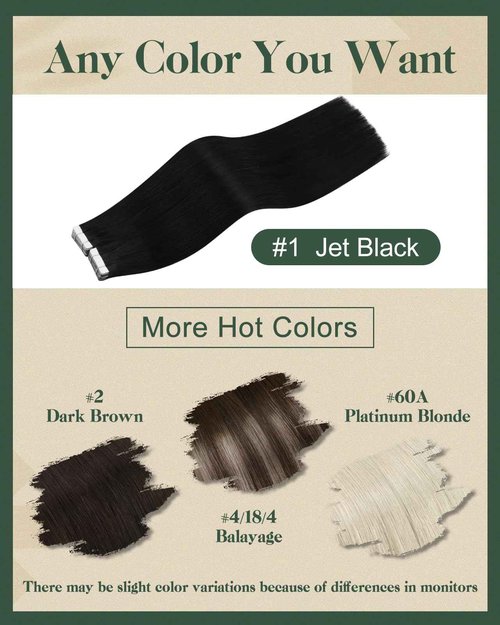 Ugeat Black Tape in Extensions Human Hair for Women #1 Invisible Tape in Hair Extensions Human Hair Jet Black Hair Extensions Seamless 20 Inch 20Pcs 50G