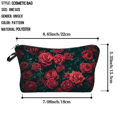 Livel lhood Red Rose Makeup Bag - Cute Travel Toiletry Zipper Pouch - Floral Cosmetic Bag Gift for Girls, Women, Sisters, Rose Lovers