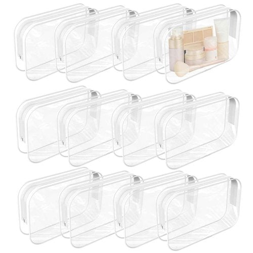XXBAGMORE 12 Pack Clear Makeup Bag PortableTravel Toiletry Pouch with Zipper PVC TSA Approved Cosmetic Organizer for Airport - White, Large