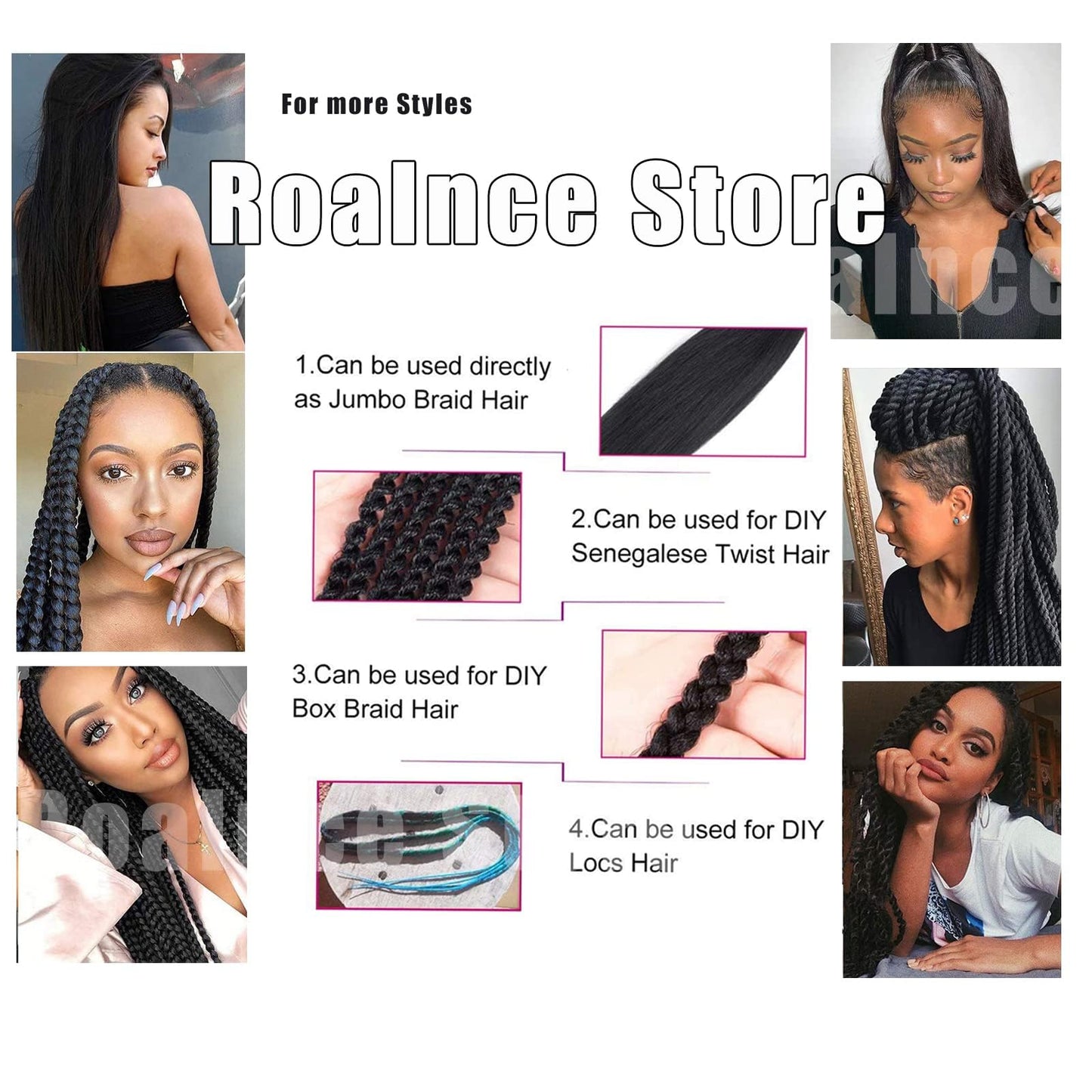 Braiding Hair Pre Stretched for Women Hair Extensions Box Braids Soft Synthetic Knotless Yaki Texture Hot Water Setting Braid with Tinsel Black (24inch 3Packs)