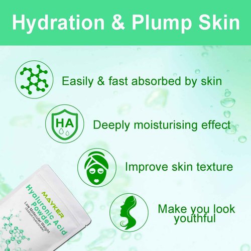 MAYKER Pure Hyaluronic Acid Powder, 1.41 oz | Low Molecular Weight, Cosmetic Grade | For DIY Serums, Creams, Moisturizers | Clear, Watery Texture After Fully Dissolved