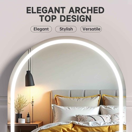 MINISO Vanity Mirror with Lights-12" x 14" Arched Makeup Mirror with 3 Color Lights, Adjustable Brightness,10X Magnification
