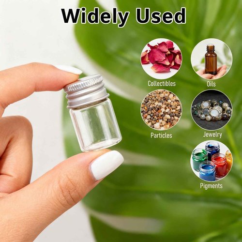JIUWU 24-Pack 5mL Mini Bottles with Aluminum Screw-Cap, Clear Small Glass Jars with Lids for Essential Oil & Decoration, Small Glass Bottle for DIY Art Craft Storage