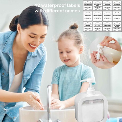 Octonyluck Soap Dispenser, Refillable Hand Soap Dispenser for Bathroom and Dish Soap Dispenser for Kitchen Sink, Liquid Soap Dispenser with Waterproof Label, Bathroom Dispenser 17 Oz