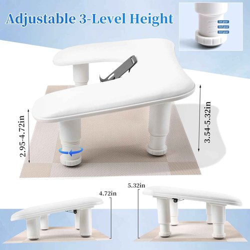 Big Adjustable Nail Arm Rest for Nails Tech with Rotating Phone Holder, U-Shaped Manicure Hand Rest, PU Leather Hand Stand with Pad for Nail Salon, Nail Tech, and DIY(White)