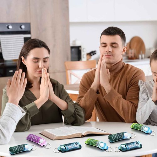 Ecation 72 Pcs Christian Lipstick Holder Key Chain Bulk Lip Balm Holder with Metal Ring Lipstick Lip Gloss Pouch Religious Party Bible Inspiration Gift for Women Man Church Pastor(Retro)