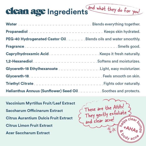 CLEAN AGE - Aluminum Free Deodorant & Body Spray for Whole Body - 3 Pack 4oz ea - Cedar, Oasis and Waves - Clean Deodorant and Body Spray for Teen Boys and Girls - With AHA Fights Body Acne
