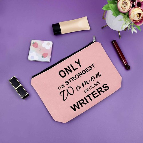 Sazuwu Pink Makeup Bag Cosmetic Organizers for Women Writers Author & Novelist Gift, Cosmetic Bag for Travel or Appreciation Birthday Retirement Thank You Gifts