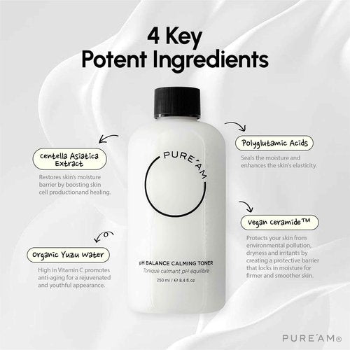 PURE'AM - Korean Toner for Dry Skin - Deeply Hydrating - Hyaluronic Acid & Vegan Ceramides - Korean Skincare Toner for Face, Sensitive Skin - Redness & Acne - 8.4 fl. oz, 250 ml