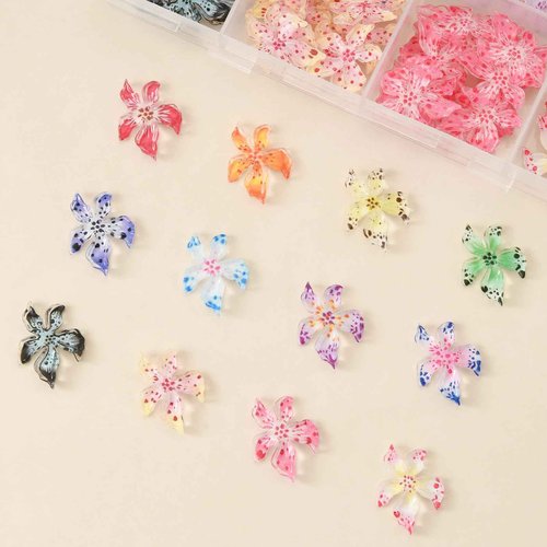 OPMADM 180 Pcs Flower Nail Charms Bulk 12 Grids Charms for Nails Design Kit Resin 3D Flowers for Nails Suitable for Spring and Summer