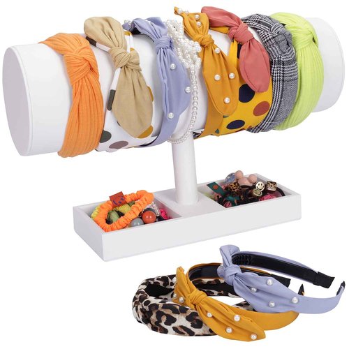 SYYSY White Leather Headband Holder Organizer Storage Headband Stand Display Baby Headband Organizer for Girls Women