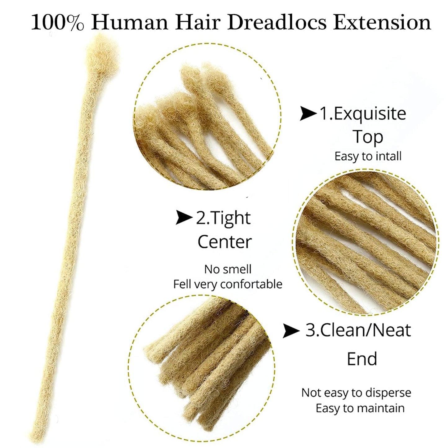 Dreadlock Extensions Human Hair 10 Strands Locs Extensions Real Human Hair, Natural Black for Women Men Full Handmade Permanent Locs Can Be Dyed and Bleached