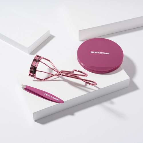 Tweezerman Brow & Grooming Set - Compact Mirror, Slant Tweezer and Travel Tweezerette for Women and Men
