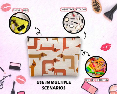 Dwept Funny Dachshund Cosmetic Bag, Gifts for Dog Lovers Mom, Dog Lovers Gifts, Dachshund DogLover Gift for Women, DogMakeup Bag for Purse, Wiener Weiner PuppyDog Travel Toiletry Beauty Bag