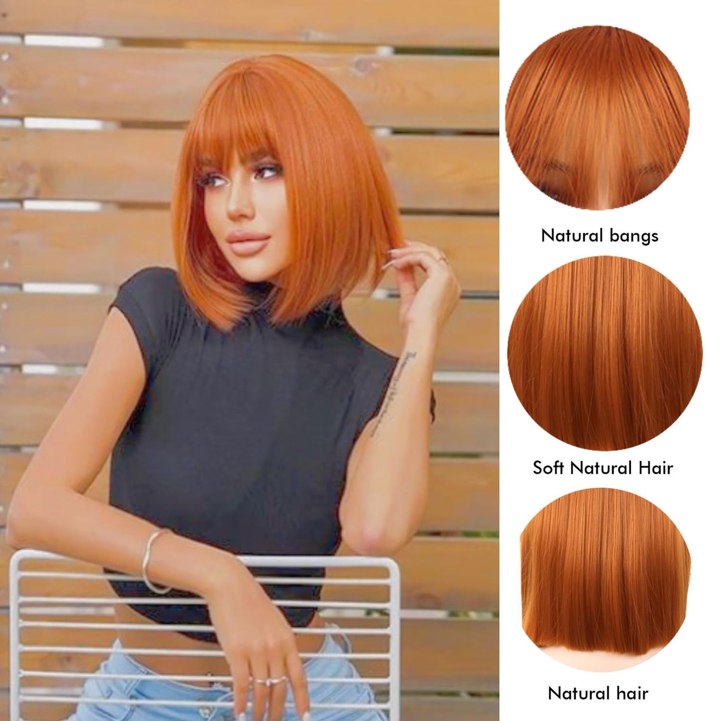 Tangyaoyusun 12Inch Light Brown Wig with Bang Short Straight Bob Hair For Girls Women Theme Partyr (Light Brown)