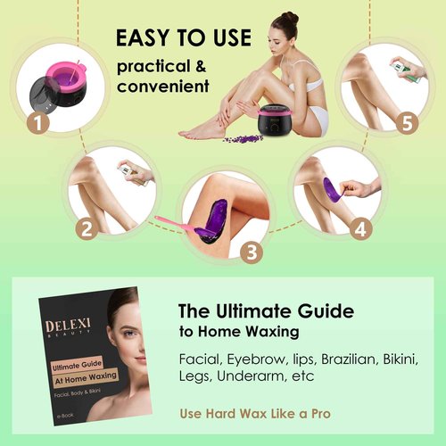 DELEXI Premium Waxing Kit for Sensitive Skin – Painless Hard Wax Beads, Safe Wax Warmer, Pre/Post Care Spray, Salon-Grade Results at Home for Face, Bikini, Brazilian & Full Body