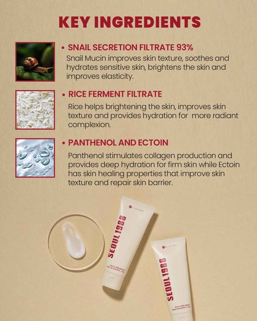 K-SECRET SEOUL 1988 Snail Mucin 93% Cream – Concentrated Yet Lightweight Formula Infused with 93% Snail Mucin | Non-Sticky & Fast-Absorption Facial Cream | Korean Skincare, 100ml / 3.38 fl oz