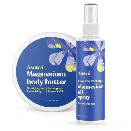 ASUTRA Bundle Set, 2 Products - 1 Topical Magnesium Chloride Oil Spray and 1 Magnesium Body Butter Lotion
