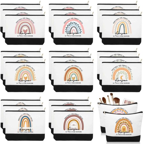 Sieral 30 Pcs Rainbow Canvas Makeup Bags Bulk Employee Appreciation Gifts Inspirational Cosmetic Bags Thank You Gifts for Vet Tech Emergency Nurse Teacher Coworker Office Must Haves(Cute)