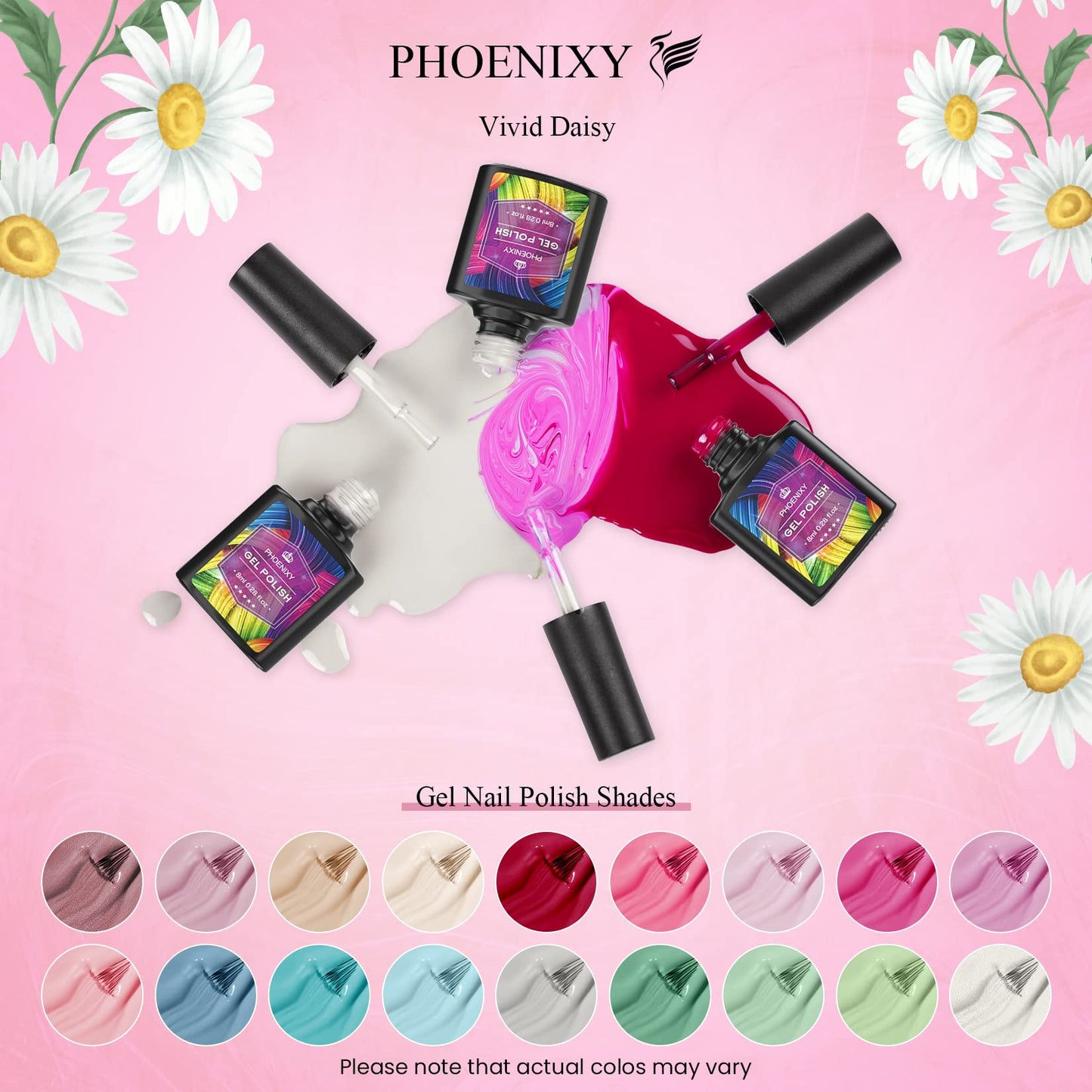 Phoenixy Gel Nail Polish Kit with U V Light, 18 Colors Soak Off Gel Nail Kit with 36W U V LED Nail Lamp Pink Red Brown Blue Green Glitter Nail Polish Set Manicure Starter Kit Gifts for Women