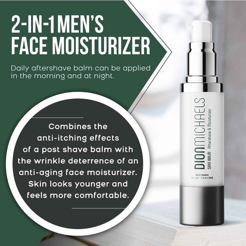 Dion Michaels 2-in-1 Aftershave Balm and Face Moisturizer for Men - Soothing Post Shave Cream & Moisturizer with Aloe, Argan Oil, Oats, Shea Butter - After Shave Balm for Men - Mens Aftershave, 1oz