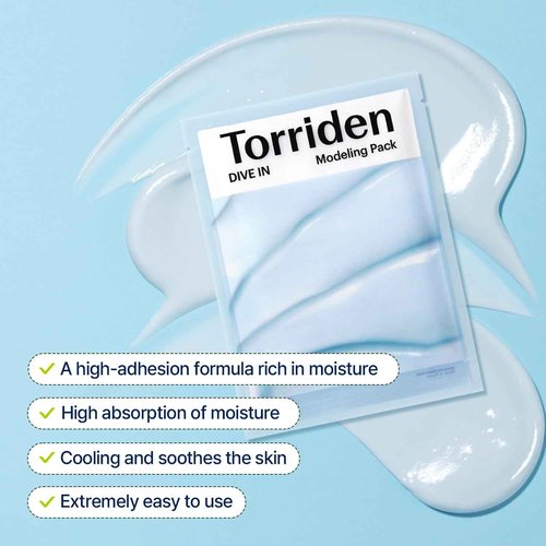 Torriden DIVE IN Modeling Mask (pack of 5) | Intensive Hydration and Cooling | 5D Hyaluronic Acid Complex, Glucose & Algin, Kaolin