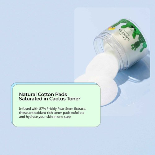 YADAH Cactus Toner Pads 5.07 Fluid Ounce 60 Count, Cruelty Free Facial Cleansing Exfoliator Toning Hydrating Treatment Wipes for Clear Pores Acne Prone Oily Dry Sensitive Skin