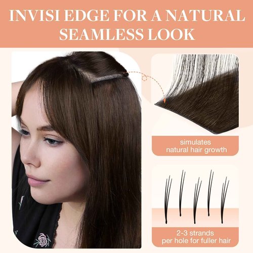 GOO GOO Invisi Edge Tape in Hair Extensions Human Hair, 4A Chocolate Brown, 6pcs 20inch 18g, Virgin Remy Hair, Seamless Injected Tape, Natural Look