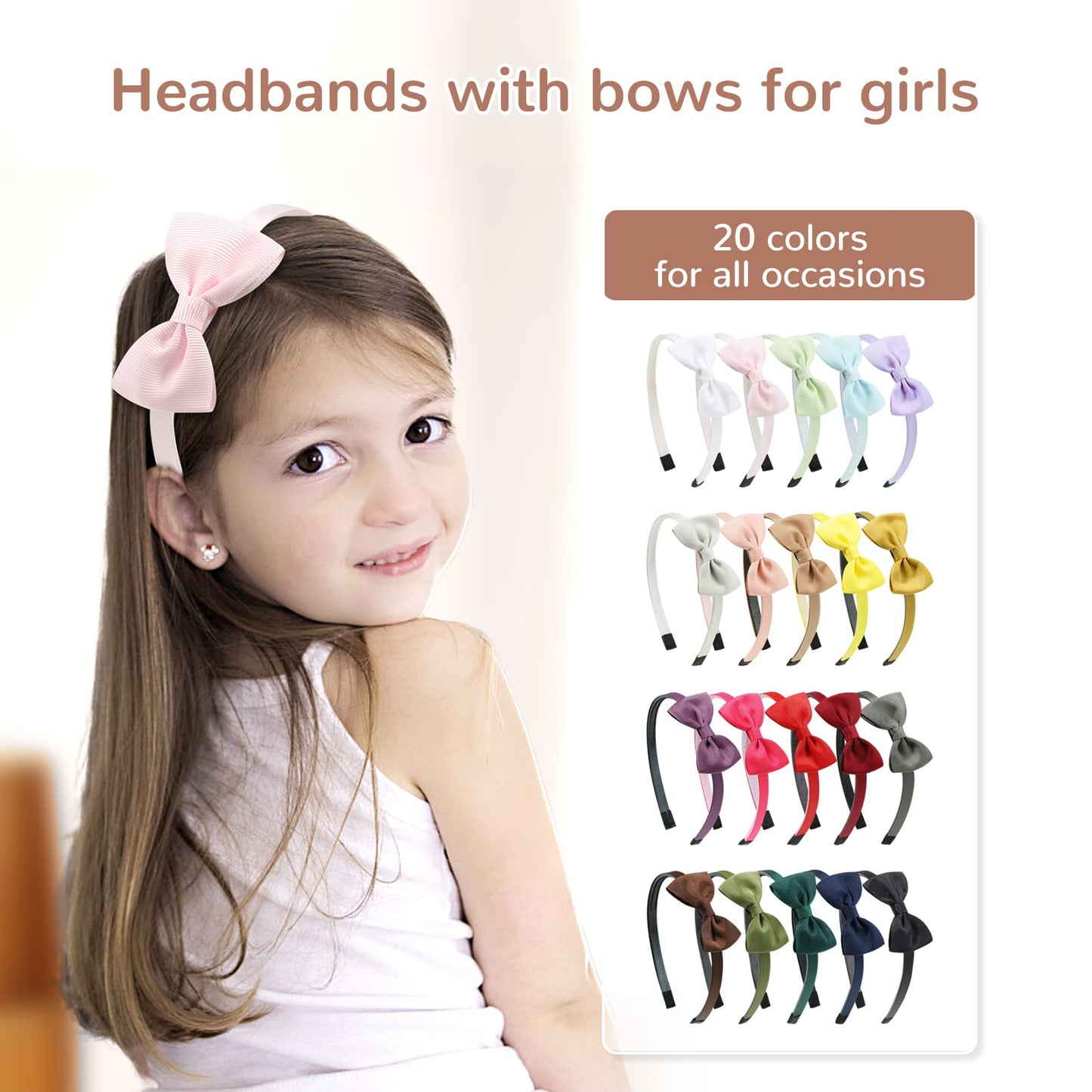 choicbaby Headbands for Girls with 20 Colors, Toddler Headband 3.5", Ribbon Hair Bow Headband for Toddlers, Girls Hairband