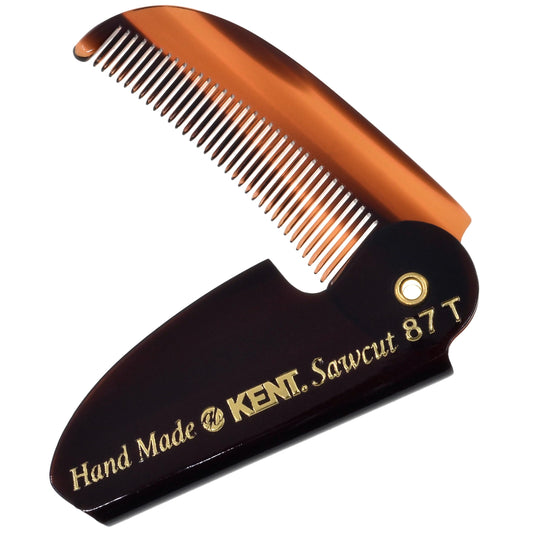 Kent 87T Handmade Folding Pocket Comb for Men, Fine Tooth Hair Comb Straightener for Everyday Grooming Styling Hair, Beard or Mustache, Use Dry or with Balms, Saw Cut Hand Polished, Made in England