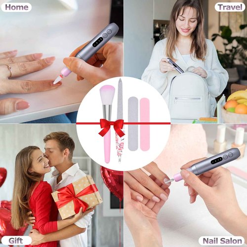 EVILTO Electric Nail Files Cordless, Professional Nail Drill LCD Display with 12 Bits 30000RPM Rechargeable Manicure Pedicure EFile for Gel Nail Polish Acrylic Nails Thick Toenails Removal, Grey Pink
