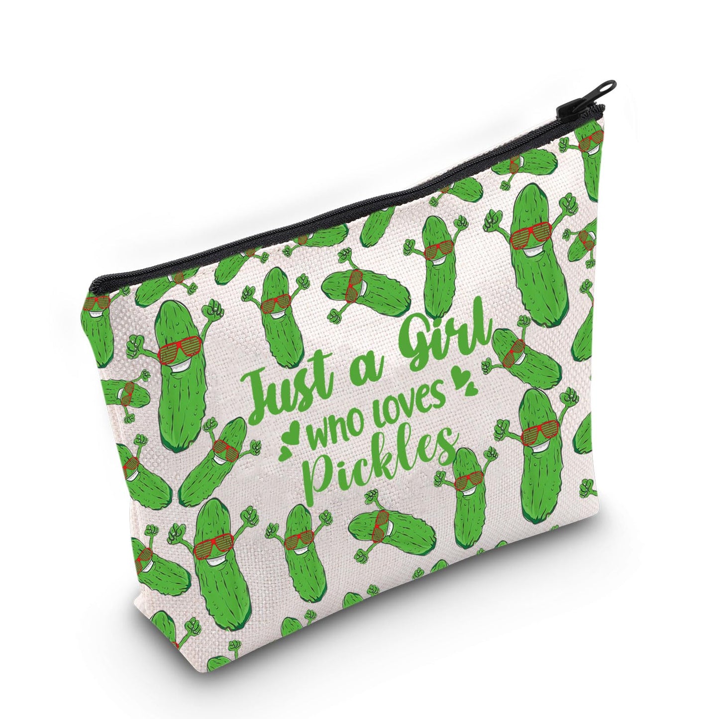 LEVLO Funny Pickle Cosmetic Bag Pickle Food Costume Party Gift Just A Girl Who Loves Pickles Makeup Zipper Pouch Bag Pickle Lover Gift(Pickles)