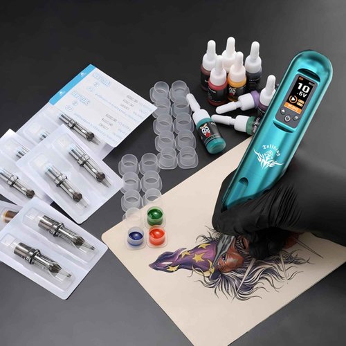 Tuffking Tattoo Machine Kit Rotary Wireless Tattoo Pen Kit with 20pcs Extra Smooth Cartridge Needles Practice Skin Supplies for Beginners & Professional Artists