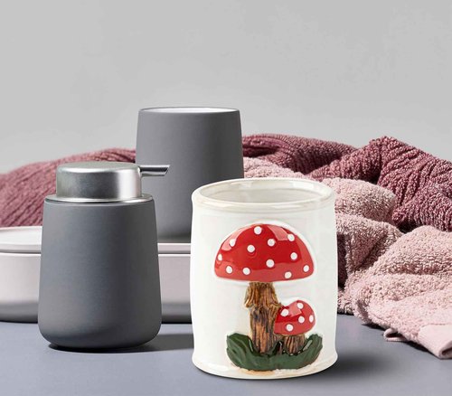 dgudgu Mushroom Makeup Brush Holder Ceramic Makeup Brush Organizer White Make Up Brush Holder Organizer