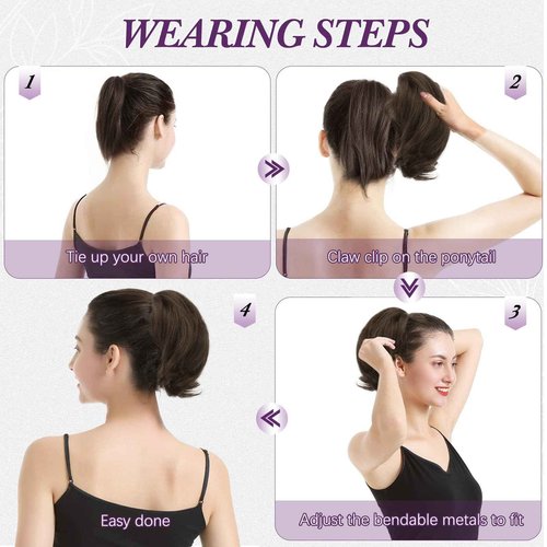 BARSDAR Claw Clip Short Human Hair Ponytail Extension with Bendable Metals - DIY Styles 8 Inch Real Human Hair Gray Messy Bun Hairpieces for Women - Thick Natural Short Ponytail Daily Wear