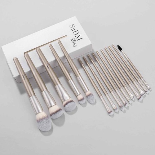15 Pcs Makeup Brushes Set Vegan Foundation Concealers Blush Eyeshadow Eyeliner Powder Highlighter Blending Face Brush Set