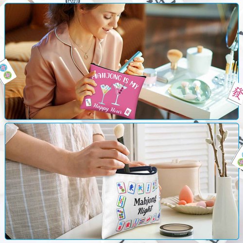 SilTriangle 9 Pcs Mahjong Cosmetic Bag Gifts for Women Mahjong Makeup Bag Mah Jong Zippered Pouch for Lover Player Friend Mom Grandma Lucky Birthday Christmas New Year Gift
