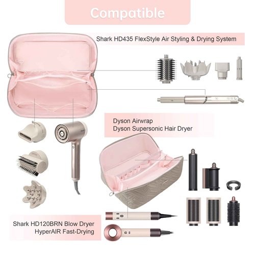Leudes Hair Tools Travel Bag For Dy son Airwrap Hair Dryer Shark Flex Style Carrying Case Travel Makeup Bag Portable Pouch Open Flat Packing Organizers with Divider and Handle (Camel)