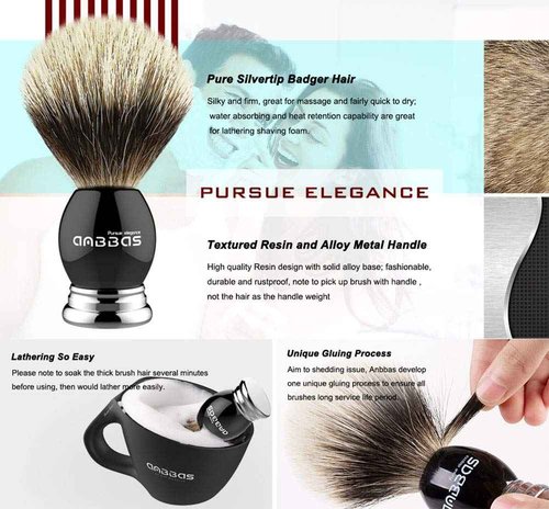 Anbbas Silvertip Badger Shaving Brush,Black Resin & Alloy Handle for Men Wet Shave,Pure Badger Hair,No Hair Shedding,No Terrible Smell