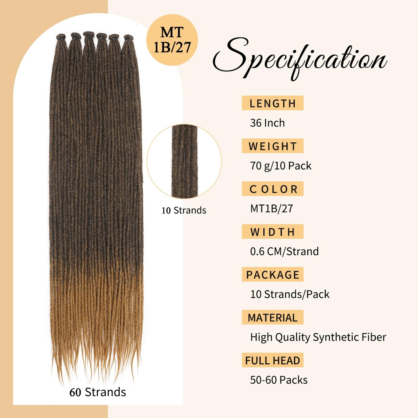 Long Dreadlock Extenisons 36 Inch 10 Strands 100% Handmade Synthetic Dreadlocks Ombre Reggae Loc Extensions Crochet Braid in Dreadlock Extensions Dreads Extensions for Women/Men(MT1B/27)