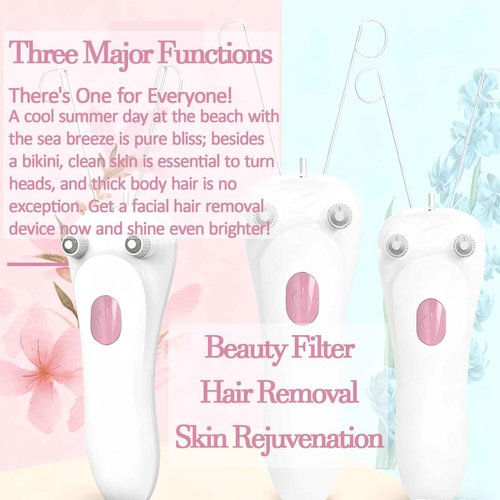 Ladies Facial Hair Remover Electric Women's Beauty Epilator, Cordless Electric Facial Threading Hair Removal for Women, Rechargeable Face Hair Remover Cotton Thread Epilator Body Hair Removal Device