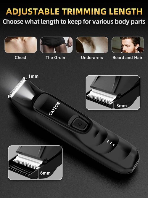 Cayzor 2-in-1 Body and Nose Hair Trimmer for Men - Safe Portable Electric Razor for Ball Groin with LED Light, IPX7 Professional Electric Shavers for Men Pubic, Underarm, Nose, Ear, Beard, Head