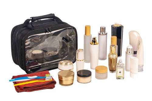 Remobia Hicol 2 in 1 Double Compartments Travel Toiletry Pouch Clear Cosmetic Bag Makeup Kit Organizer Bag with Handle