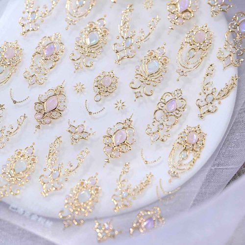 5D Embossed Gemstone Nail Stickers Gold Nail Art Stickers Decals with Gold Mace Design Nail Stickers for Nail Art Mace Style Self-Adhesive Manicure Decoration for Women Nails Supplies